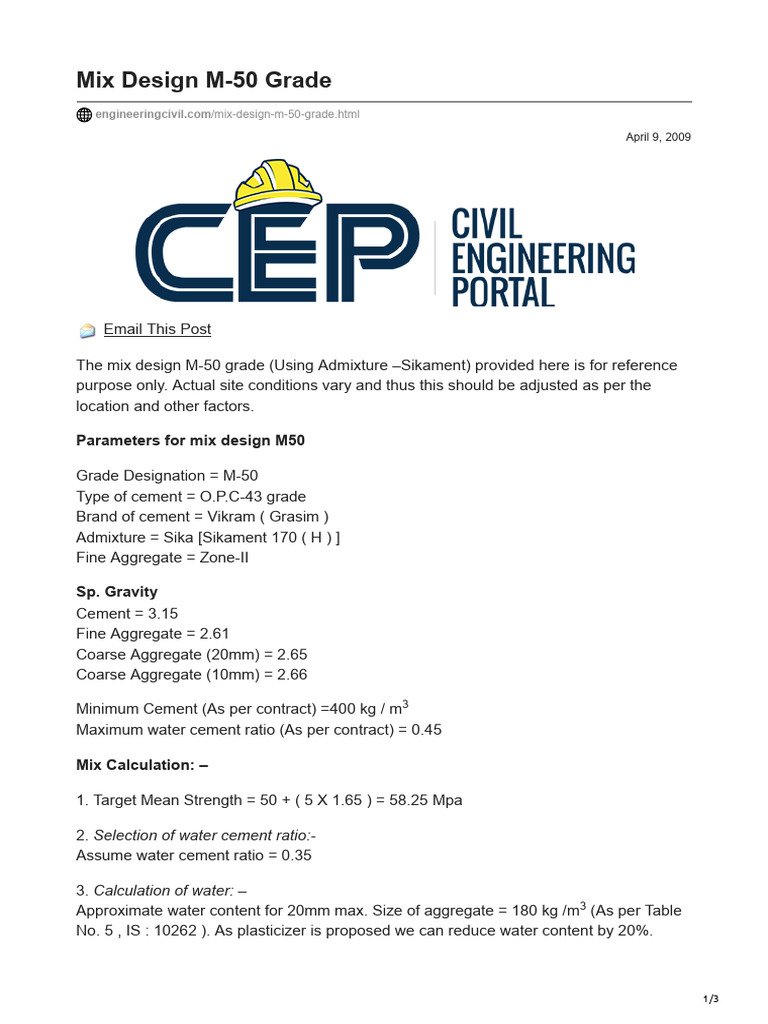 Mix Design M50 Grade Download Free PDF Concrete Building Materials