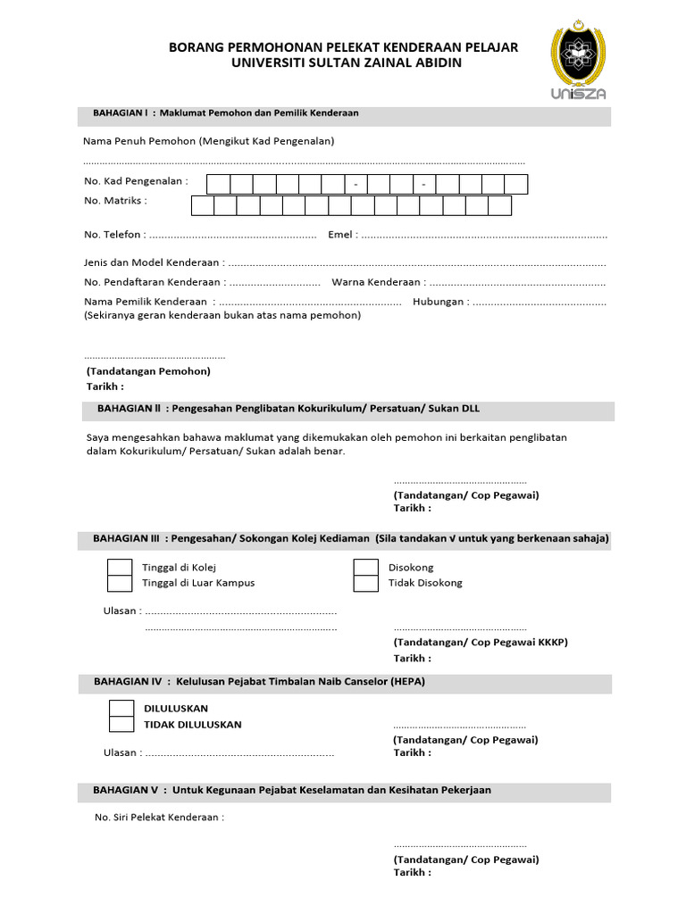 Borang Permohonan Pas Kenderaan2021 | PDF