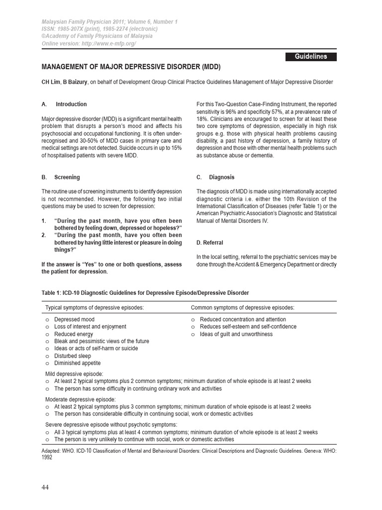 Major Depressive Disorder | PDF | Major Depressive Disorder ...