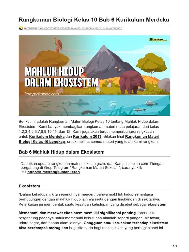 Rangkuman Biologi Kelas 10 Bab 6 Kurikulum Merdeka | PDF