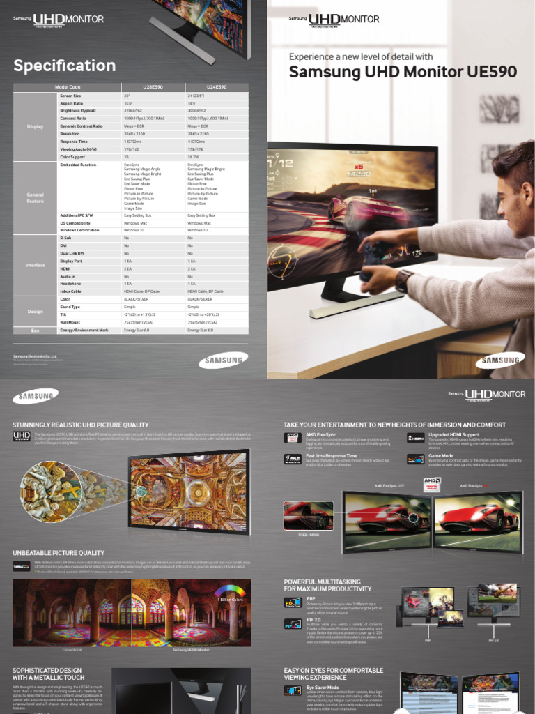 Samsung UHD Monitor UE590 PDF Computer Monitor Hdmi