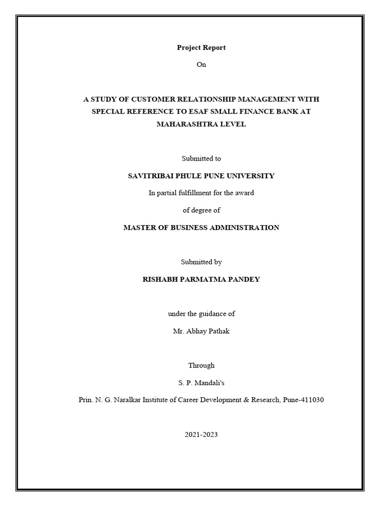 Rishabh P Pandey Esaf Sip Final Done | PDF | Customer Relationship ...