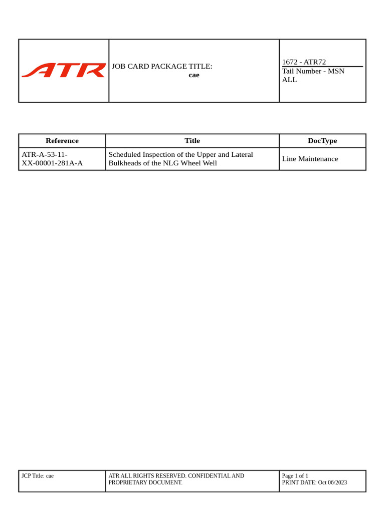Job Card Package Title: 1672 - ATR72 Tail Number - MSN ALL | PDF ...