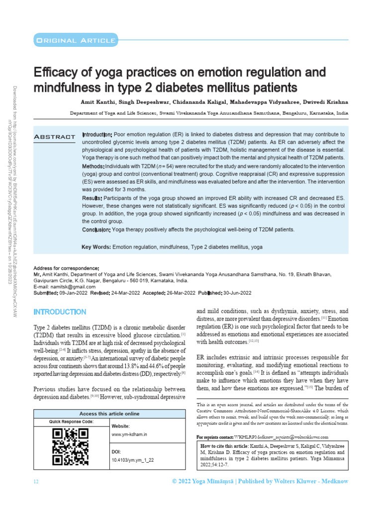 Yoga's Impact on Emotion Regulation in T2DM | PDF | Emotional Self ...
