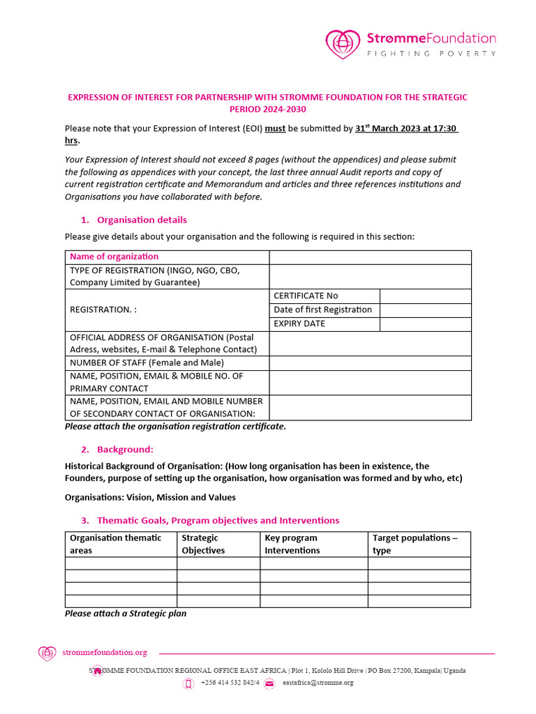 Expression of Interest For Partnership Template PDF