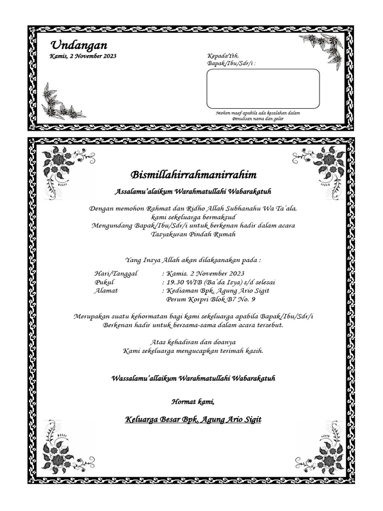 Contoh Undangan Tasyakuran | PDF