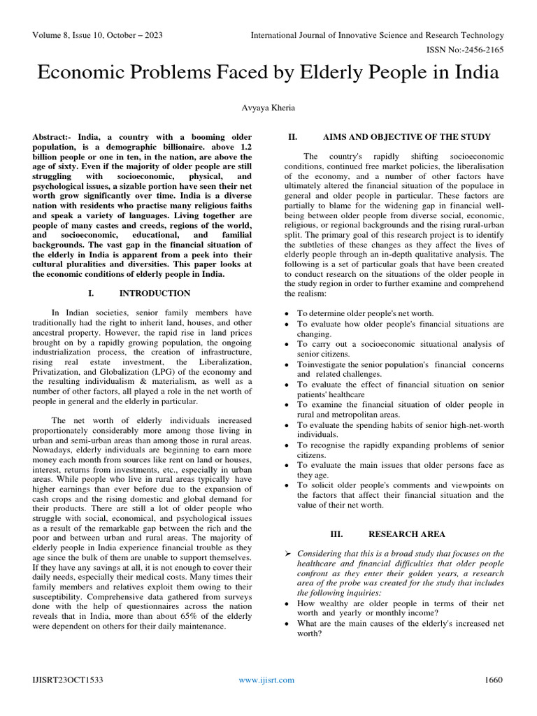 Economic Problems Faced by Elderly People in India | PDF | Old Age | Income