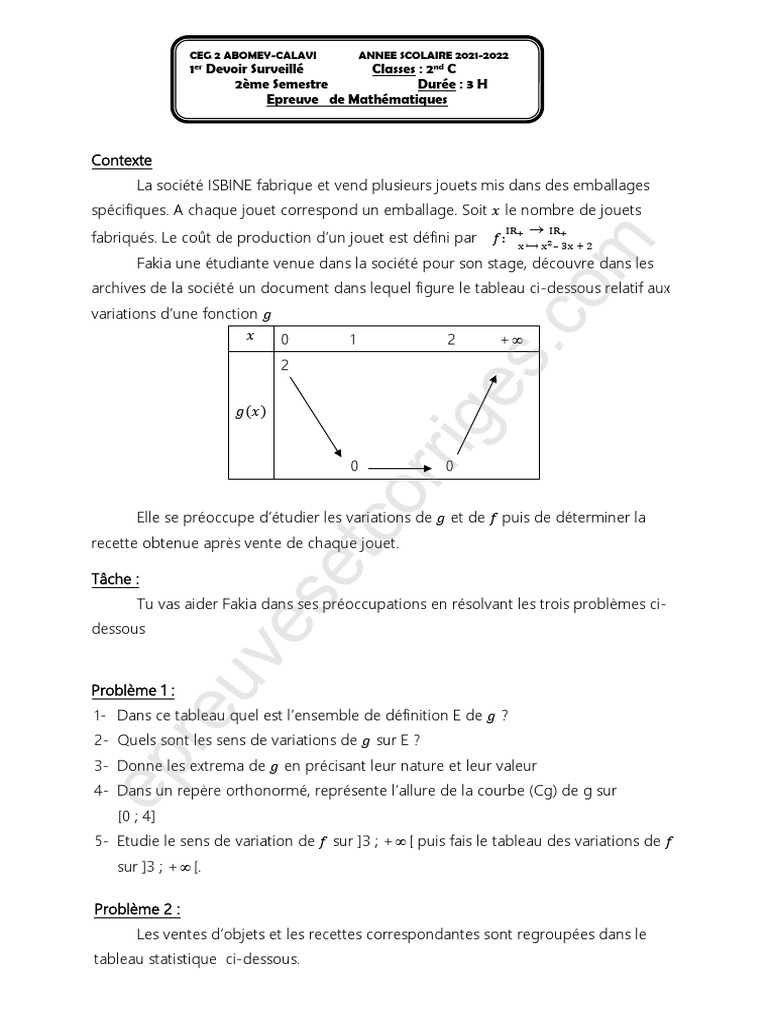 Devoir de mathématiques 2nde C | PDF | Géométrie | Mathématiques