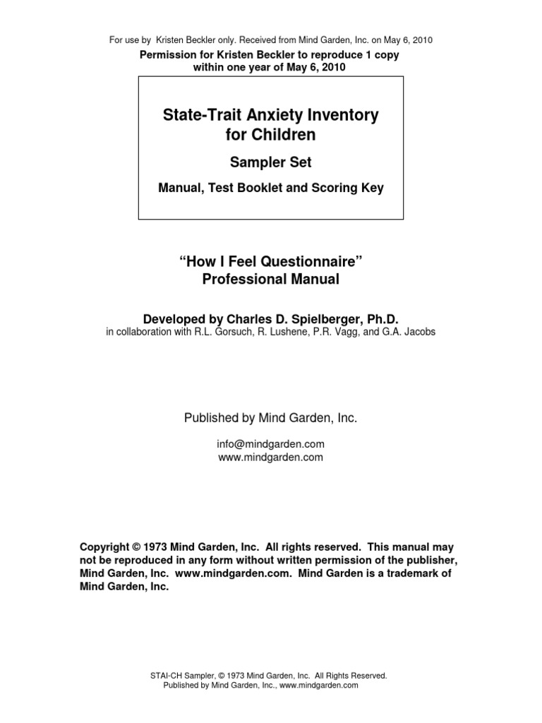 Elib - Tips - State Trait Anxiety Inventory For Children | PDF ...