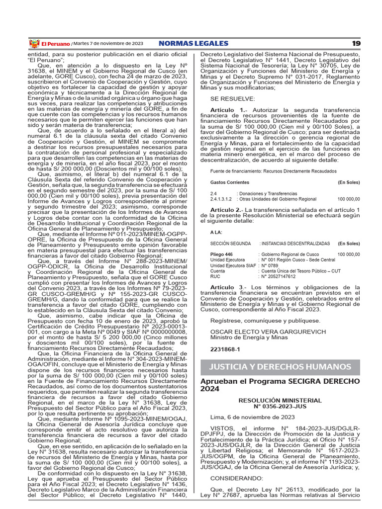 Secigra Derecho 2025 PDF Presupuesto Perú