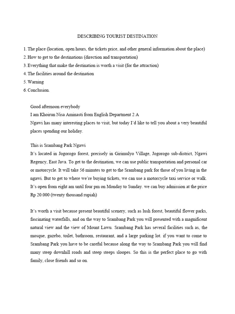 Describing Tourist Destination PDF