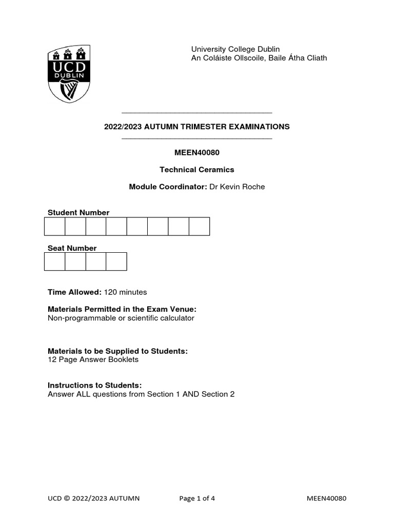 Technical Ceramics Final Exam 2223 PDF Ceramics Microstructure