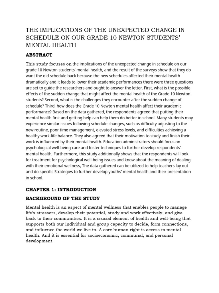 The Implications of The Unexpected Change in Schedule On Our Grade 10