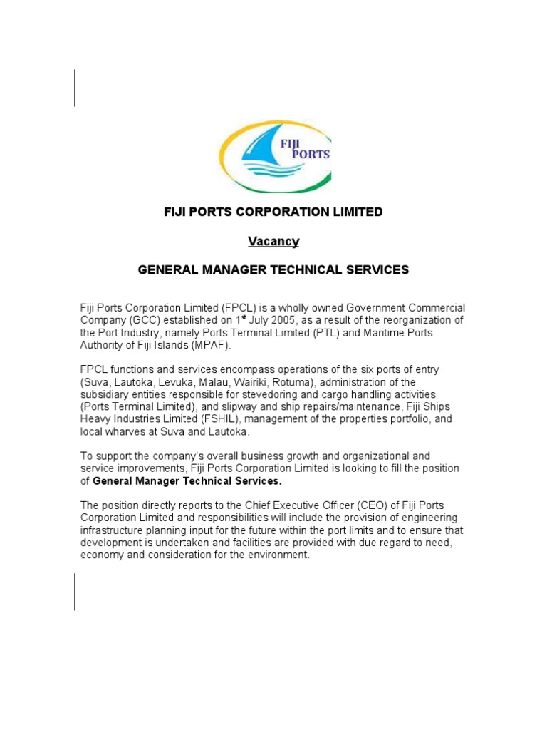 Vacancy (GMTS) PDF Port Fiji