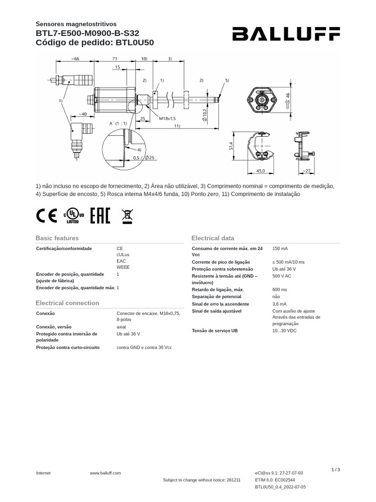 Datasheet BTL0U50 261211 PT | PDF | Eletromagnetismo | Quantidades físicas
