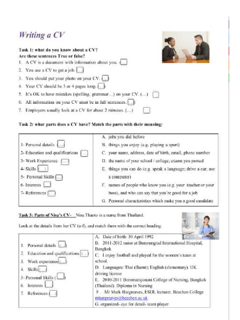 cv exercises PDF