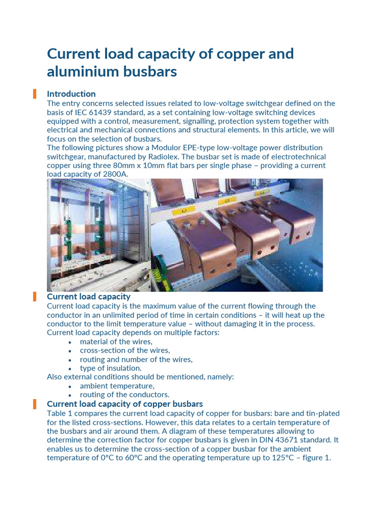 Copper and Aluminium Busbar Load Capacity | PDF | Science & Mathematics