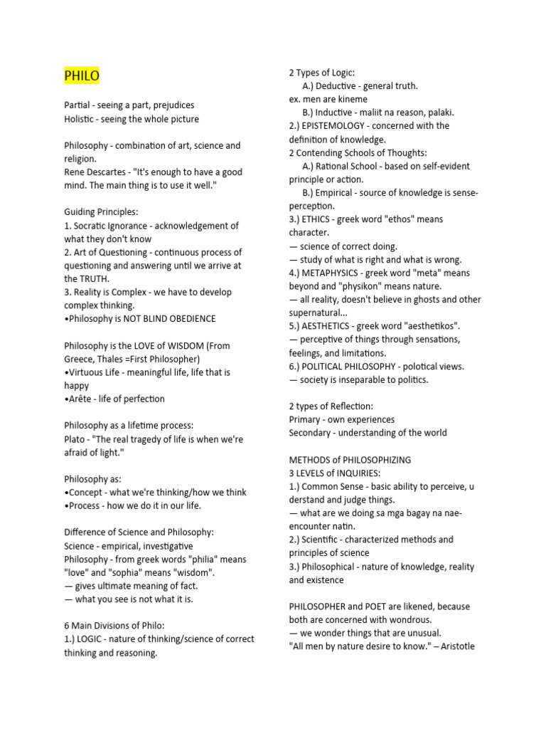 Grade 12 HUMSS Philosophy Notes | PDF | Inquiry | Experiment