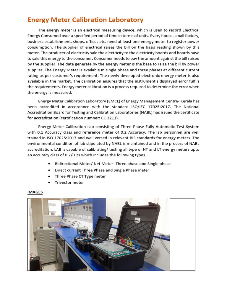 Energy Meter Calibration Laboratory PDF Calibration Laboratories