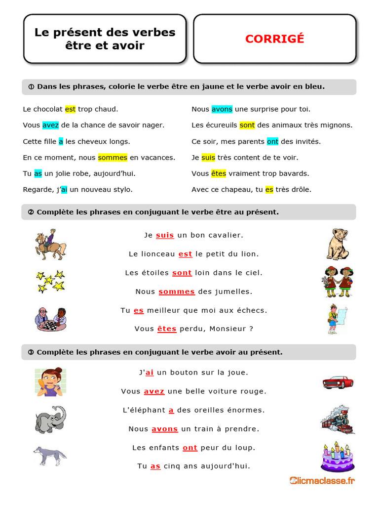 Exercices sur les verbes être et avoir | PDF | Arts du langage et ...