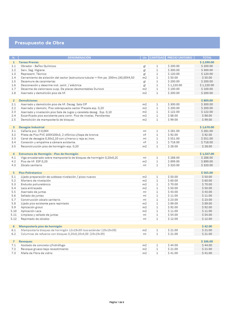 Presupuesto De Obra Descargar Gratis Pdf Diseño Arquitectonico