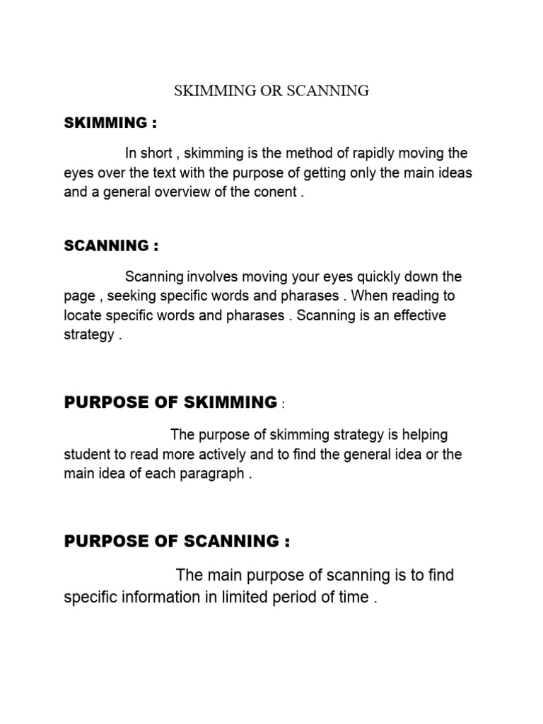 Skimming or Scanning | PDF | Speed Reading | Human Communication