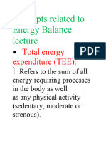 Concepts Related To Energy Balance: Total Energy Expenditure (TEE)