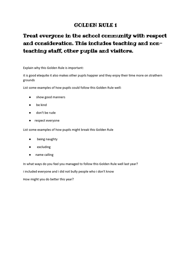 School Golden Rules for Respectful Behavior | PDF | Behavior Modification
