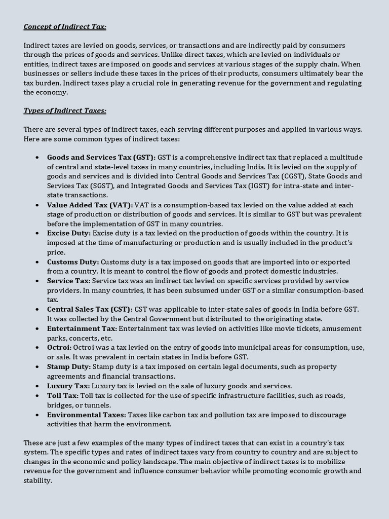 Unit1 Indirect Tax Pdf Taxes Indirect Tax