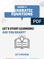 Math 9 - Lesson 1.1 - Quadratic Equations and Illustrating Quadratic Equations