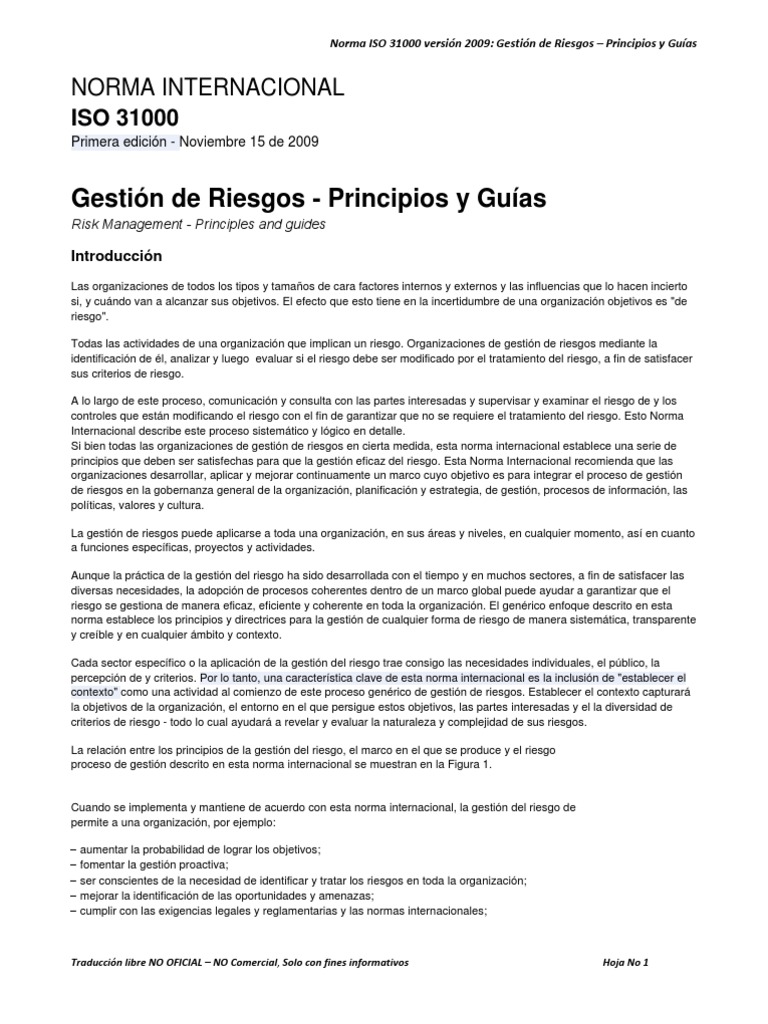 ISO 31000 - Gestion de Riesgos - Español | PDF | Planificación | Toma ...