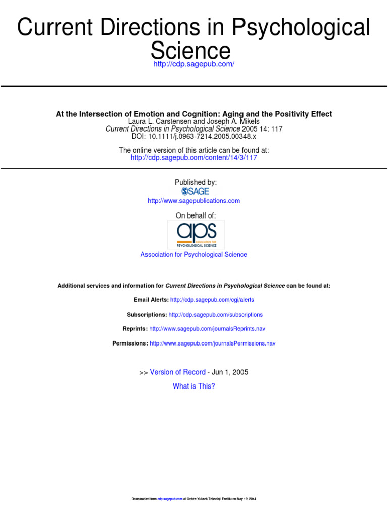 Emotion and Cognition Aging and The Positivity Effect | PDF | Memory ...