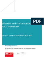 Effective and Critical Writing For APD STUDENT Worksheet