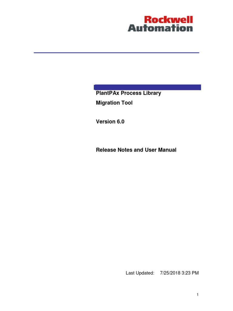 PlantPAx Library Migration Tool Release Notes and User Manual PDF