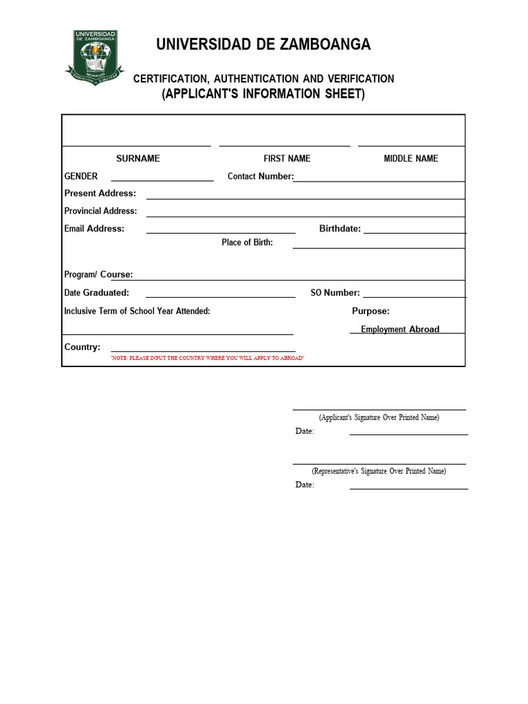 Cav Applicationformabroad | PDF