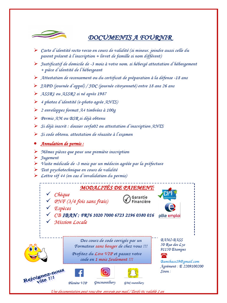 Documents requis pour inscription JAPD | PDF