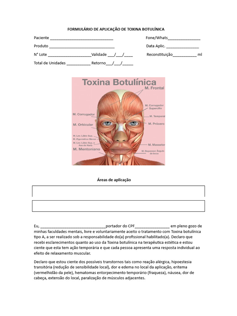 Formulário de Aplicação de Botox | PDF | Toxina botulínica | Alergia