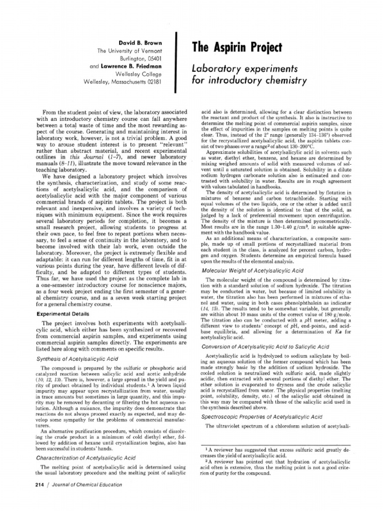 Acetylsalicylic Acid Lab Project Guide | PDF | Solubility | Acid
