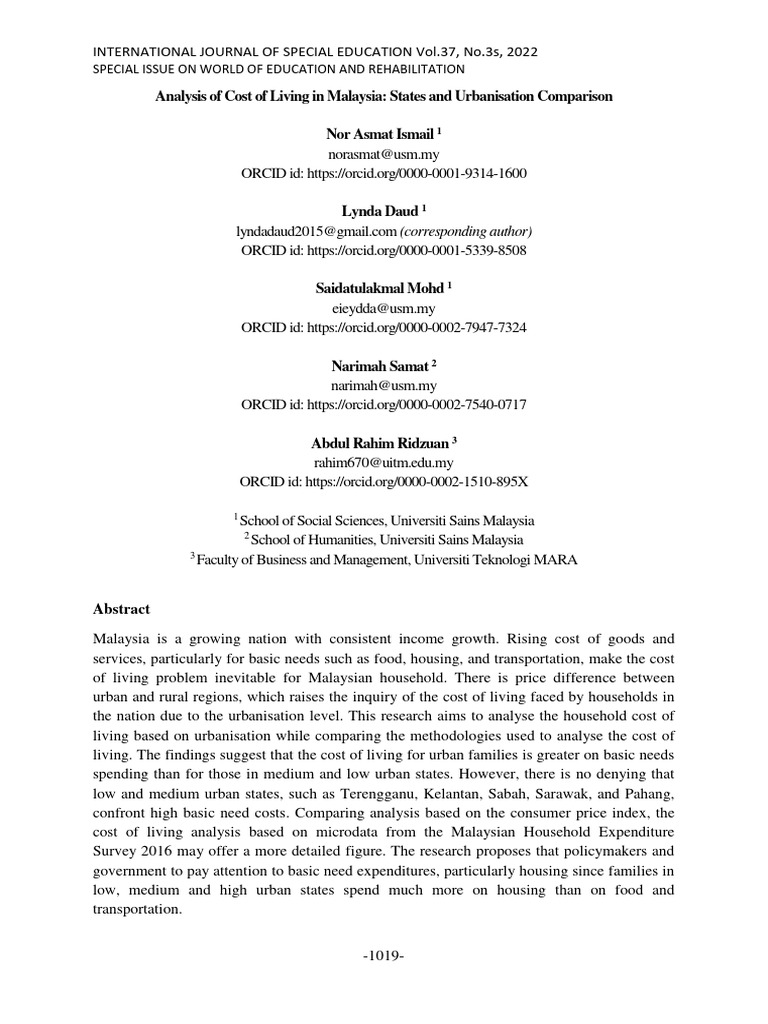 Analysis of Cost of Living in Malaysia States and Urbanisation ...