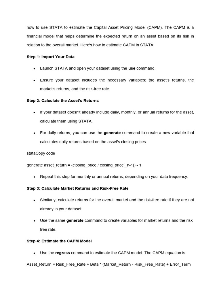How To Use STATA To Estimate The Capital Asset Pricing Model and APT