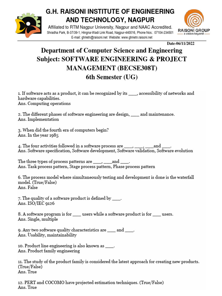 Software Engineering & Project Management | PDF | Software Testing ...