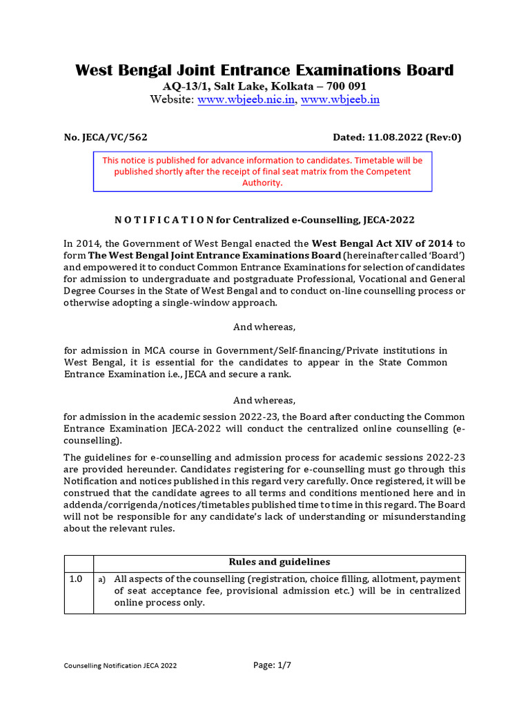 JECA 2022 e-Counselling Guide | PDF