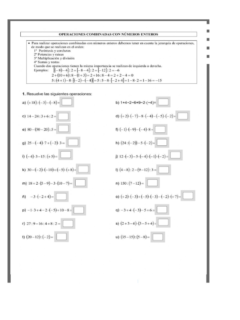 Ejercicio Interactivo de Operaciones Combinadas Con Números Enteros 3 | PDF