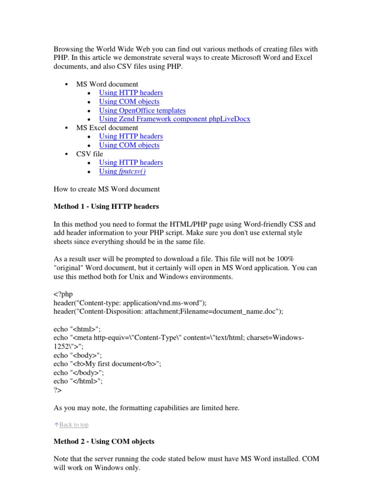 Creating Word, Excel, and CSV Files in PHP | PDF | Microsoft Word | Php