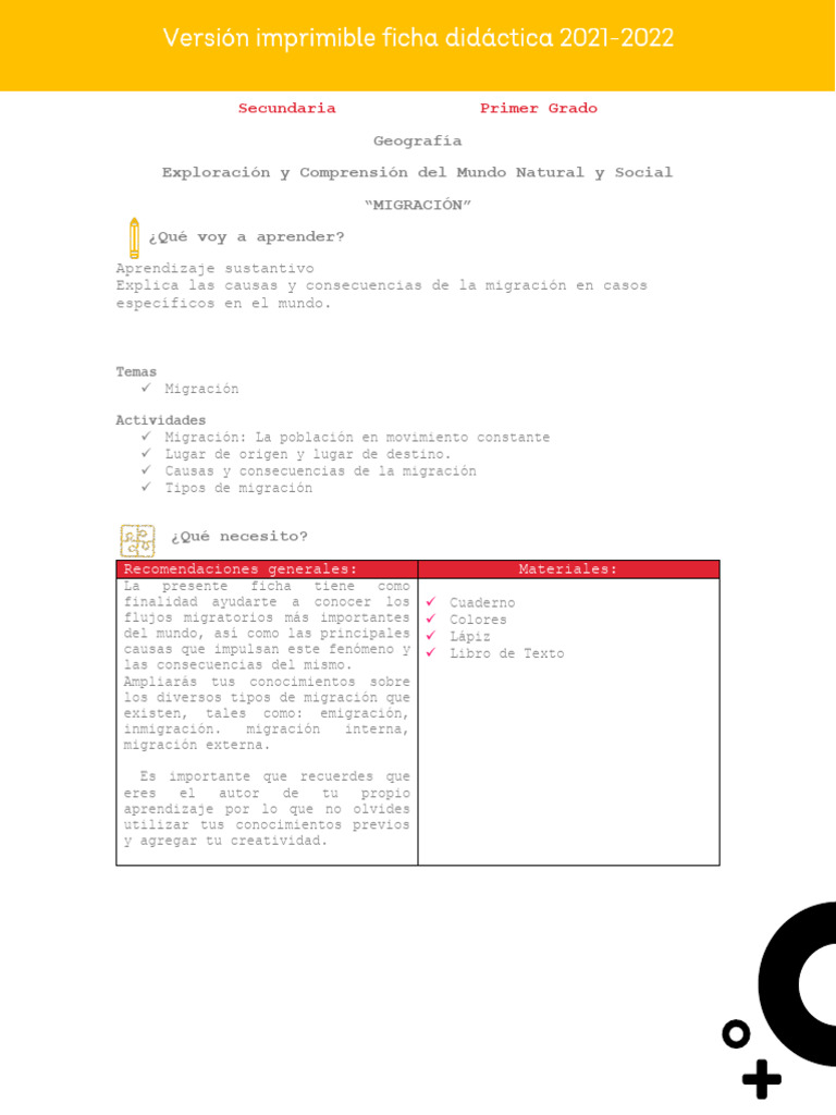 Actividades sobre Migración para Secundaria | PDF | Migración humana ...