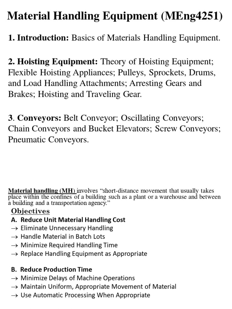 UNIT 1 Introduction to Material Handling Equipments PDF Economies