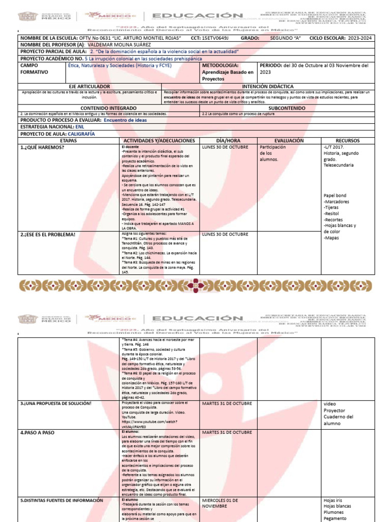 PLANEACION EN Y S Proyecto 5 Nov 23 | PDF | Maestros | Evaluación