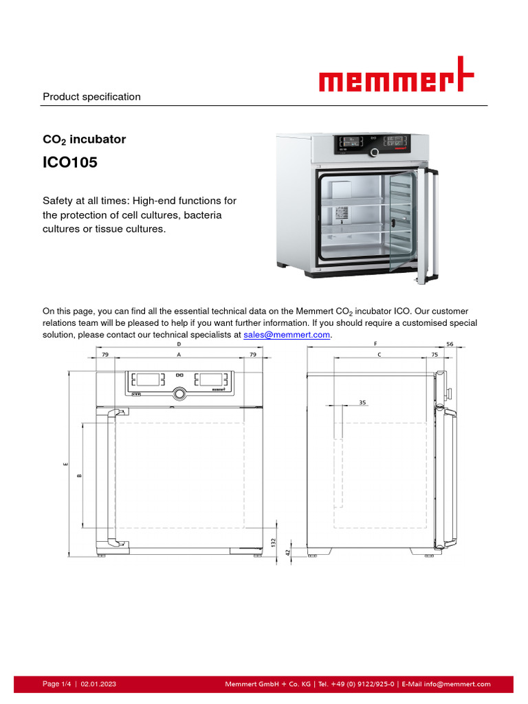 Memmert CO2incubator ICO105 EN PDF Calibration Stainless Steel