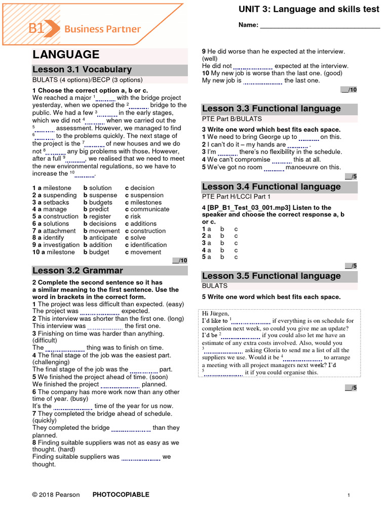 BP B1 Tests Unit3 | PDF | Cognition | Human Communication