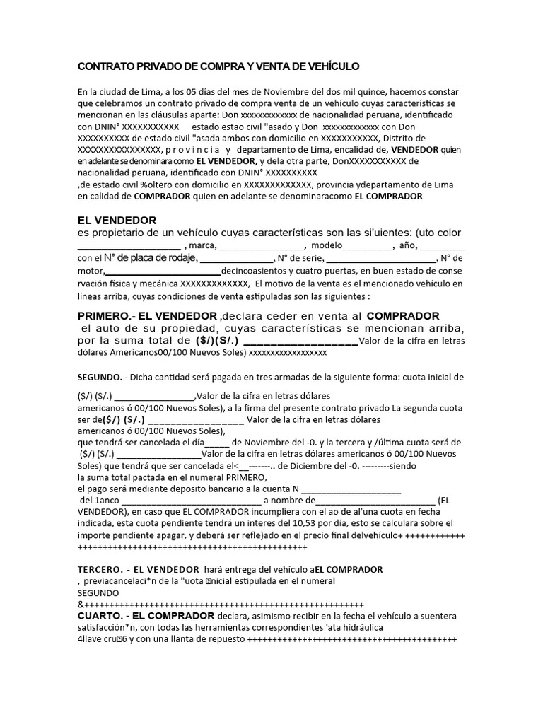 Contrato de Compra Venta de Vehículo | PDF | Lima | Derecho privado